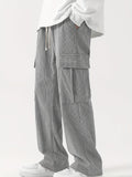 Gray Pleated Texture Oversized Cargo Pants