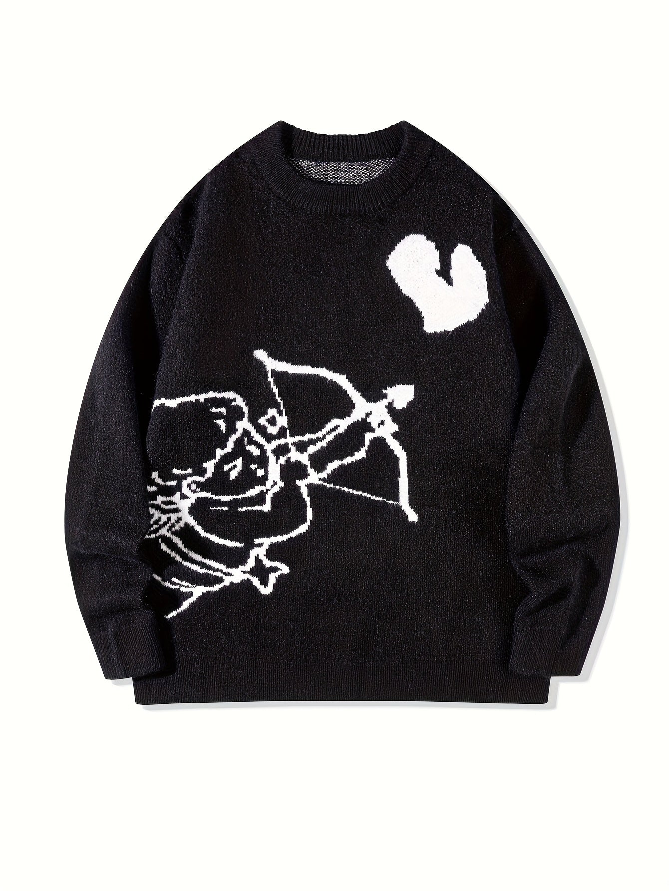 Black Cupid & Heart Oversized Knit Sweater