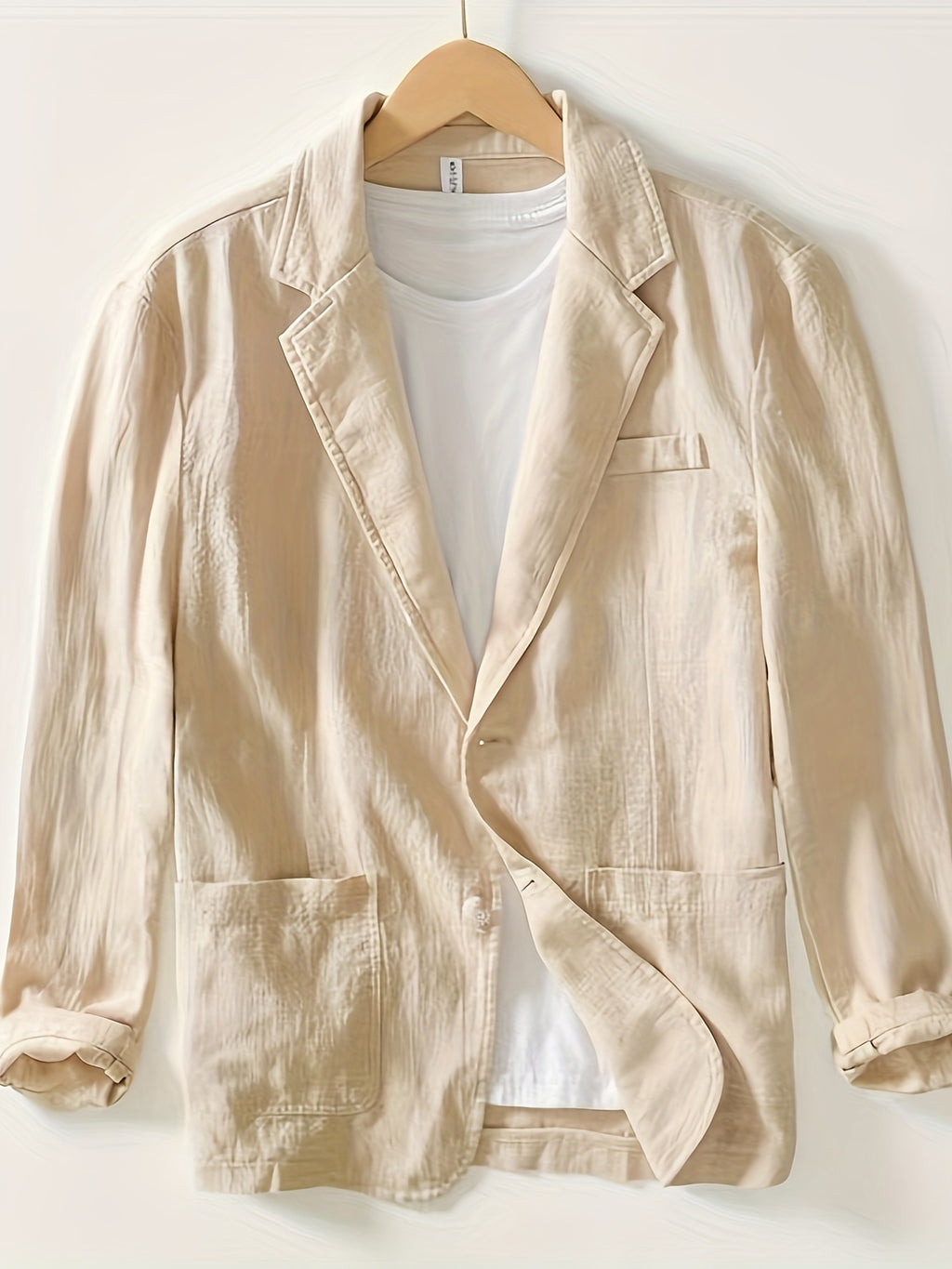 🌿 Beige Linen-Blend Casual Blazer