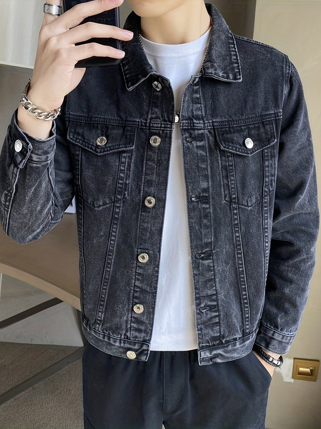 🧥 Men's Vintage Black Denim Jacket