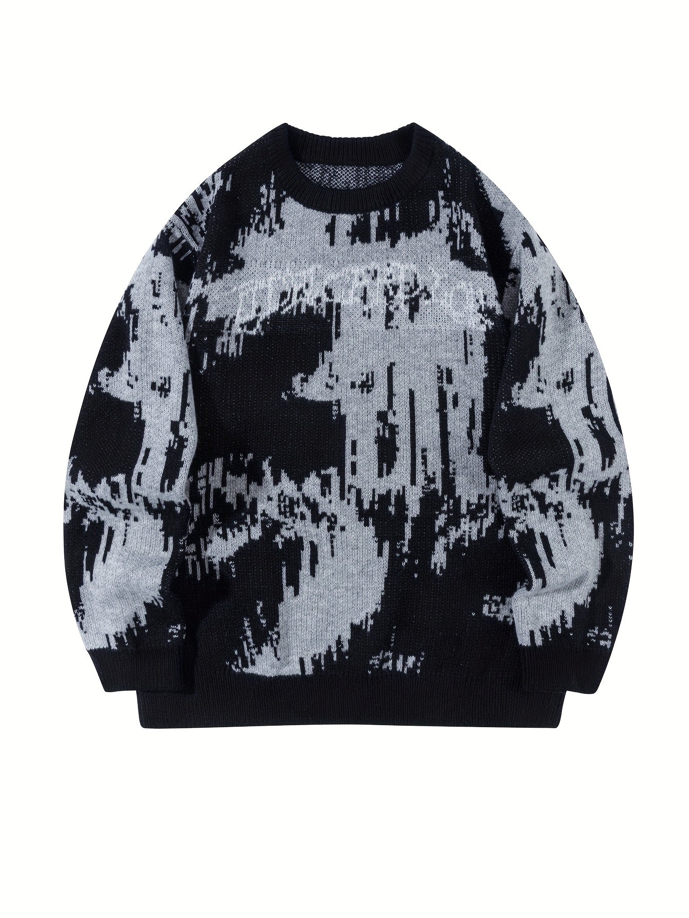 Black & White Abstract Pixel Knit Oversized Sweater