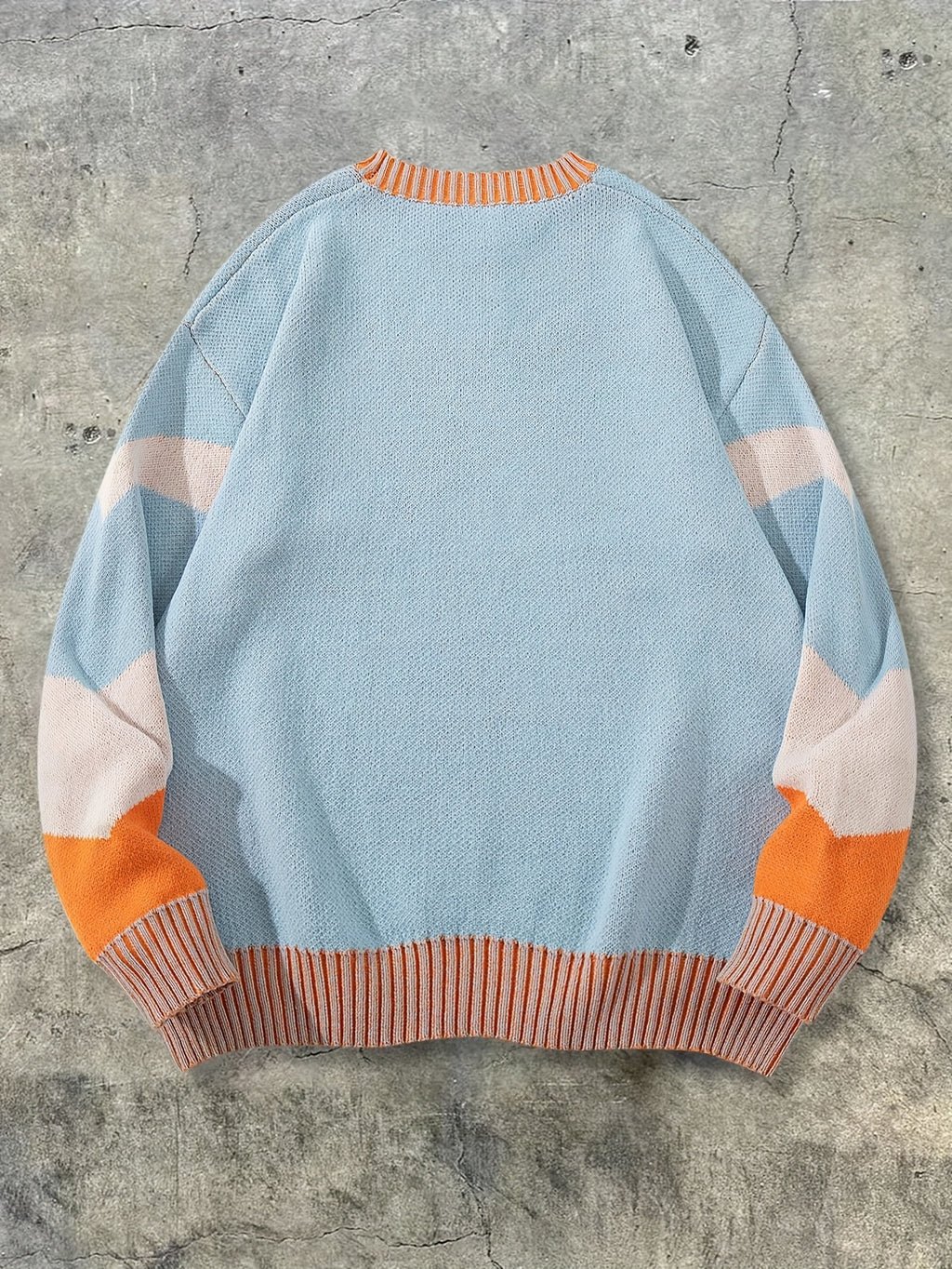 Pastel Color-Block Graffiti Knit Oversized Sweater