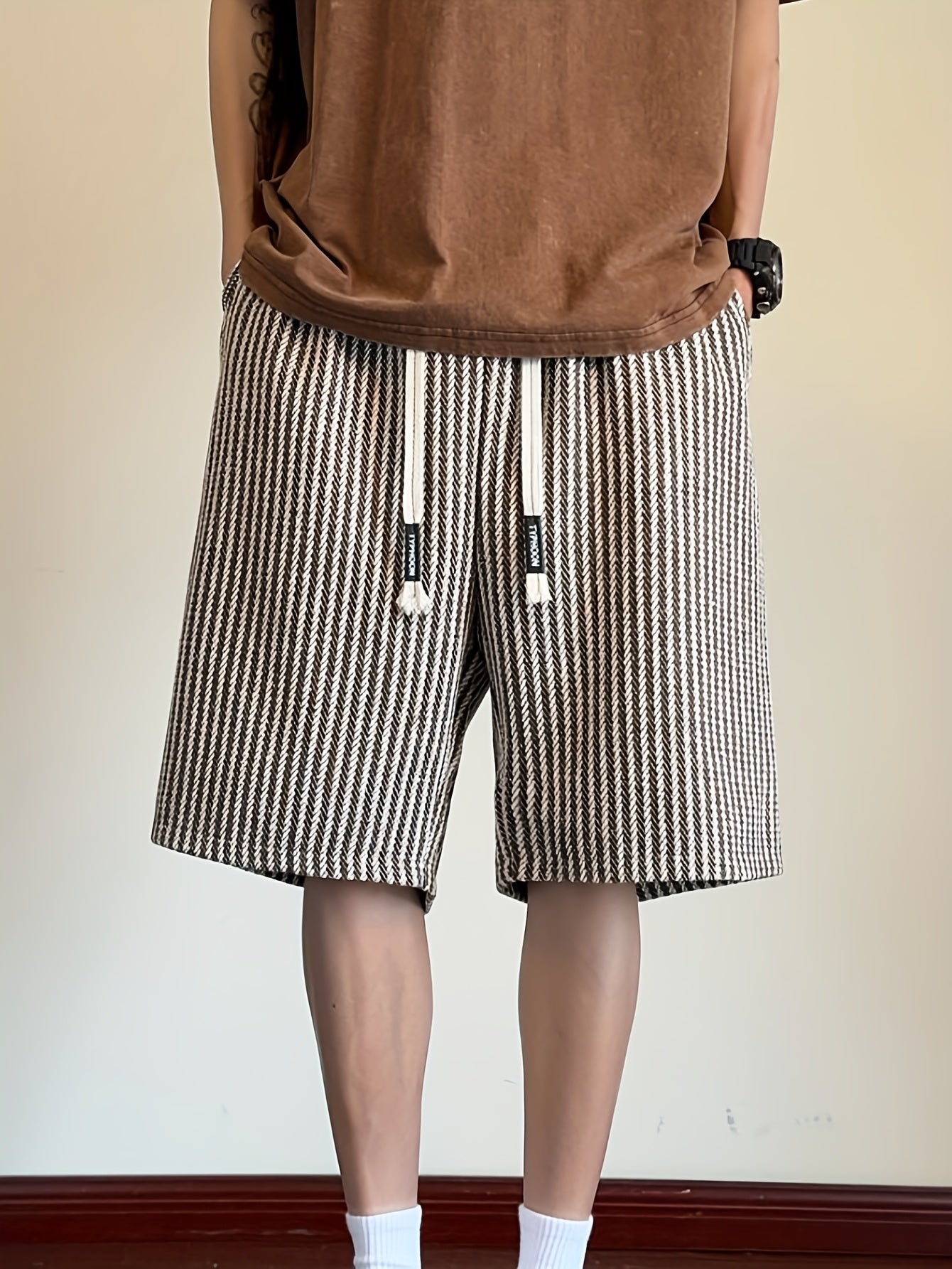 🩳 Men's Brown Herringbone Casual Shorts