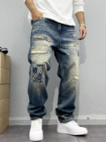 Vintage Distressed Patchwork Relaxed Tapered Jeans