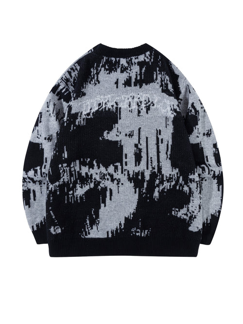 Black & White Abstract Pixel Knit Oversized Sweater
