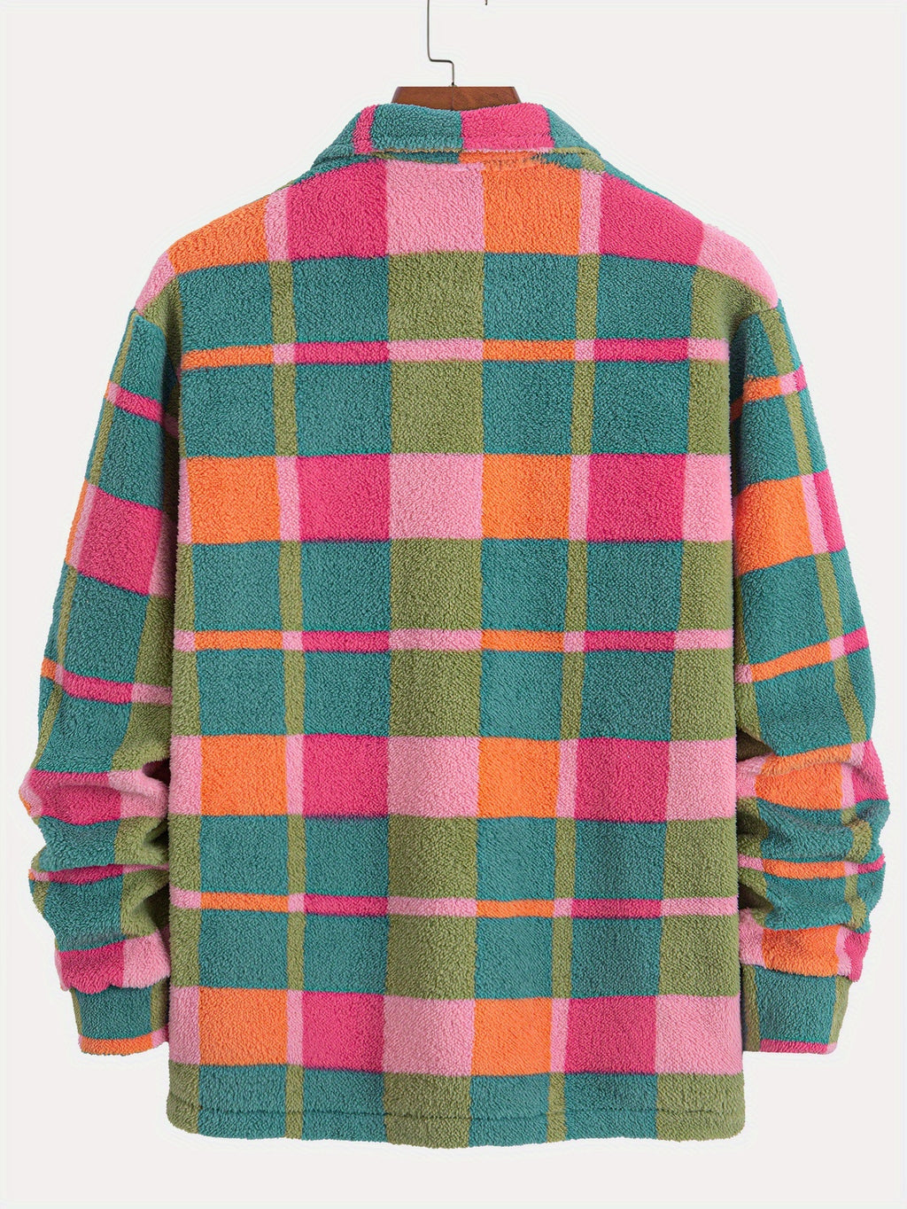 Vibrant Check Sherpa Fleece Oversized Shirt Jacket