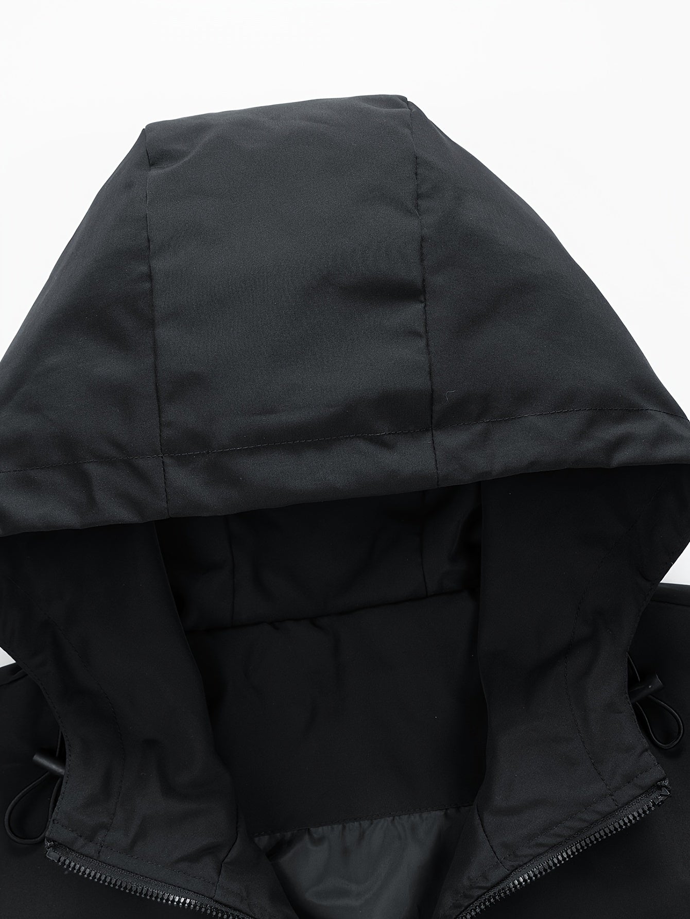 Black Oversized Water-Resistant Windbreaker Jacket with Graphic Details