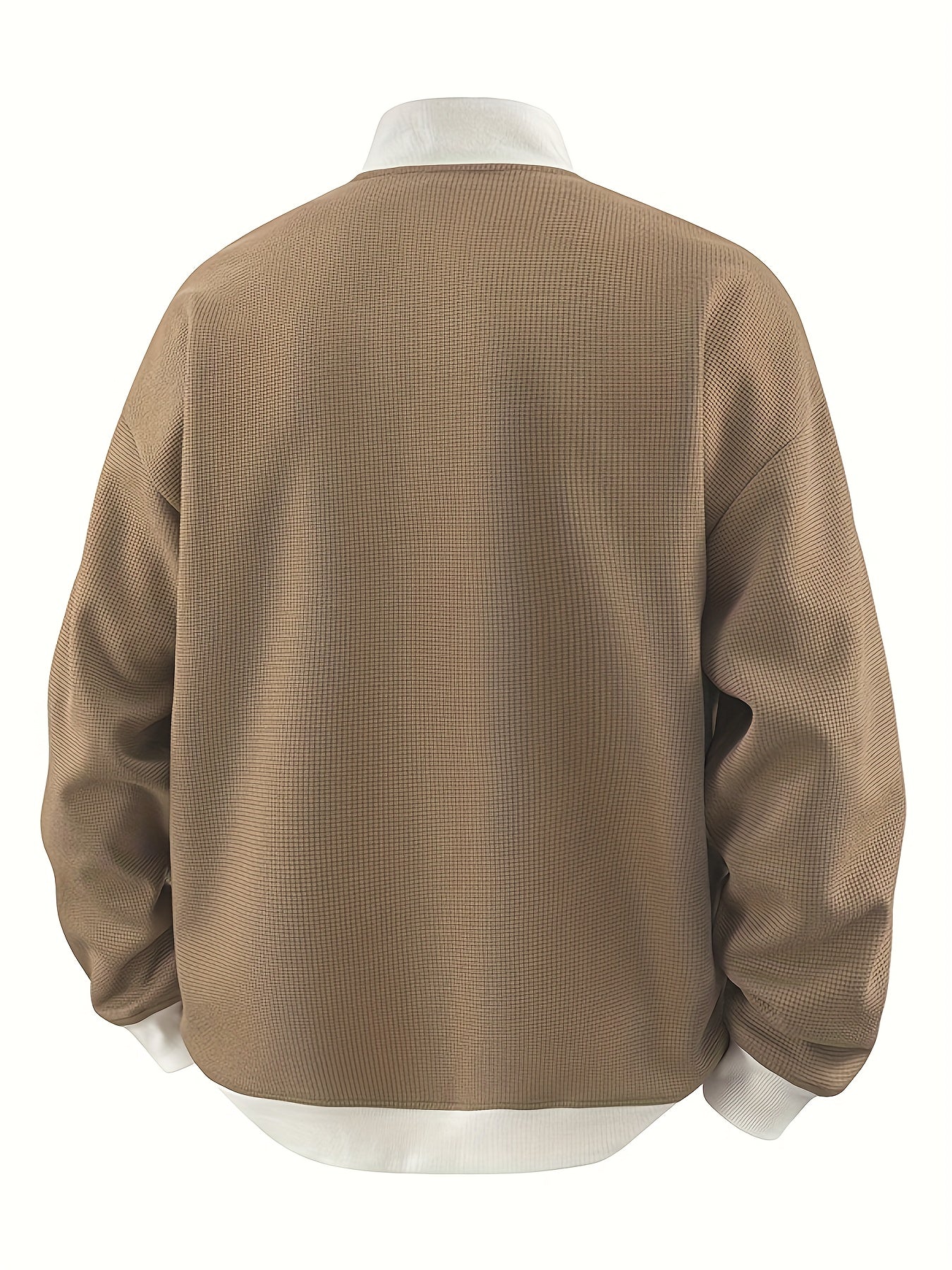 Camel Waffle-Knit Retro Track Jacket with Contrast Ribbing