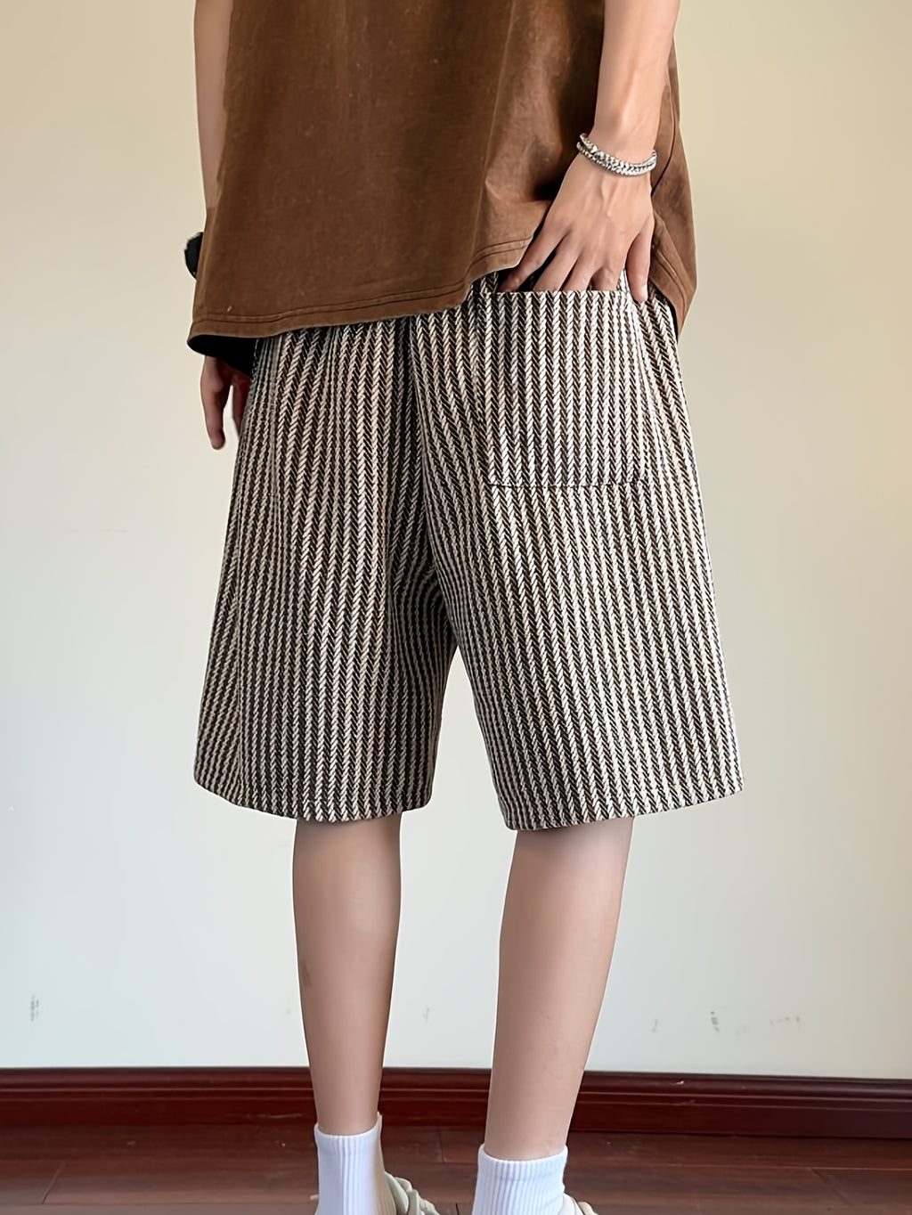 🩳 Men's Brown Herringbone Casual Shorts