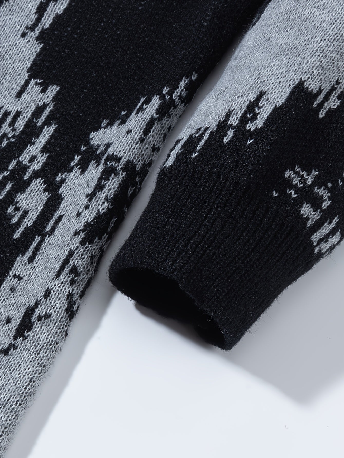 Black & White Abstract Pixel Knit Oversized Sweater