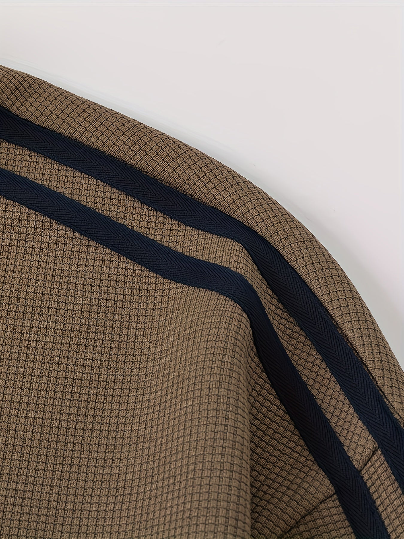 Camel Waffle-Knit Retro Track Jacket with Contrast Ribbing