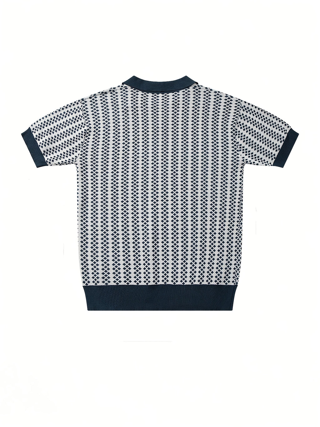 Navy & White Diamond Pattern Knit Polo Shirt