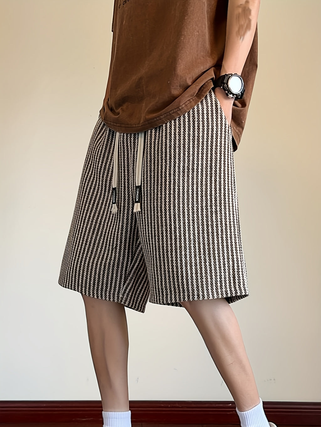 🩳 Men's Brown Herringbone Casual Shorts