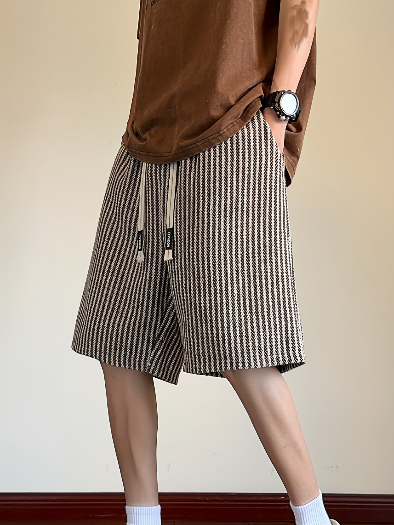 🩳 Men's Brown Herringbone Casual Shorts
