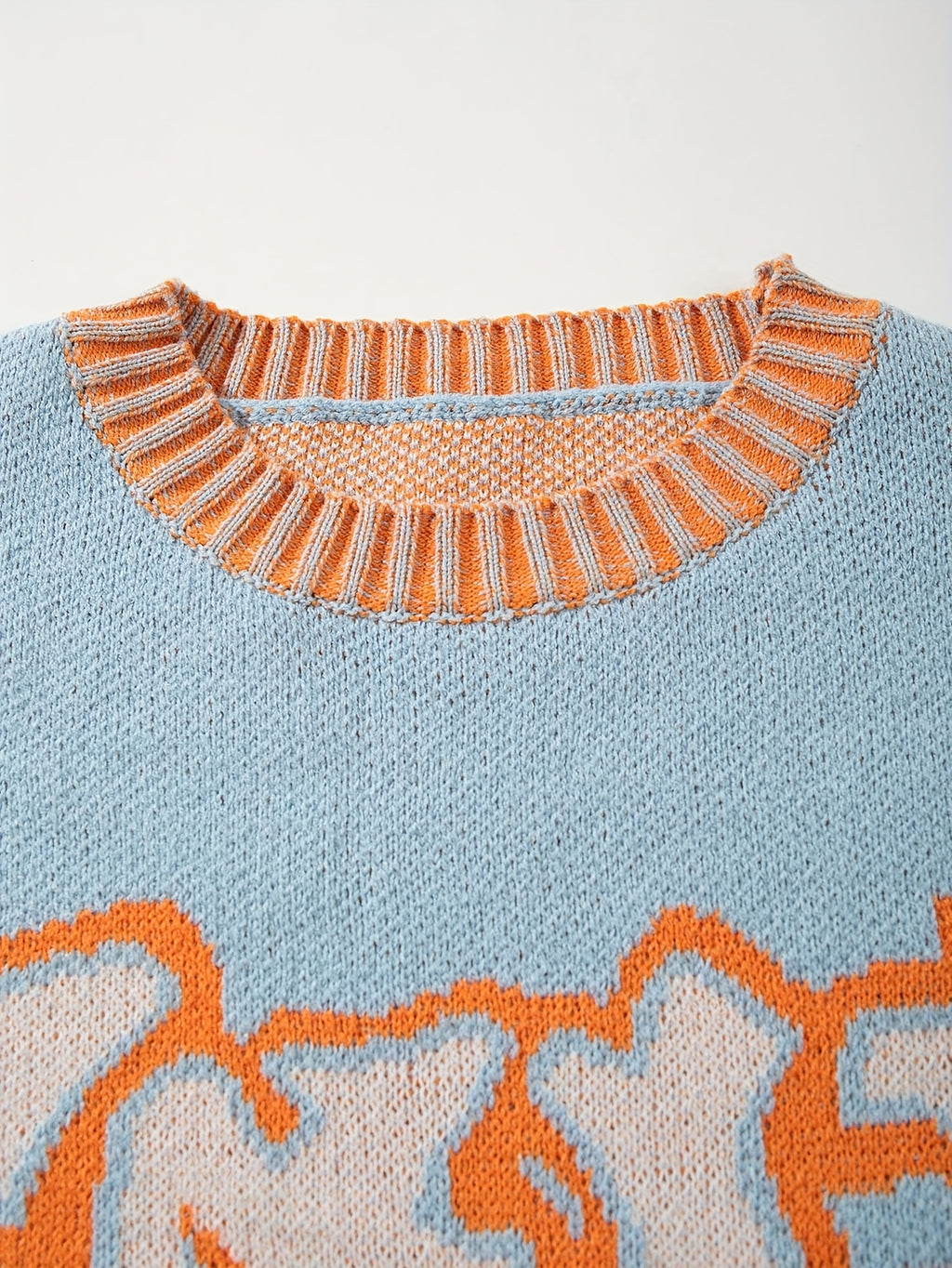 Pastel Color-Block Graffiti Knit Oversized Sweater
