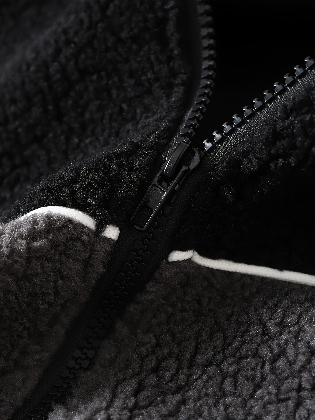 Two-Tone Sherpa Fleece Hooded Zip-Up Jacket with Reflective Piping