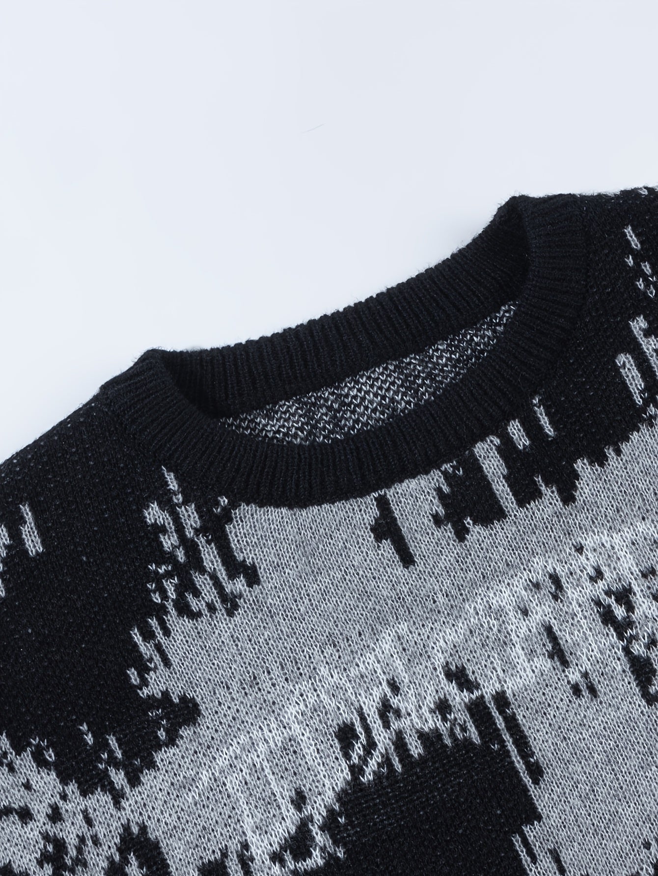 Black & White Abstract Pixel Knit Oversized Sweater
