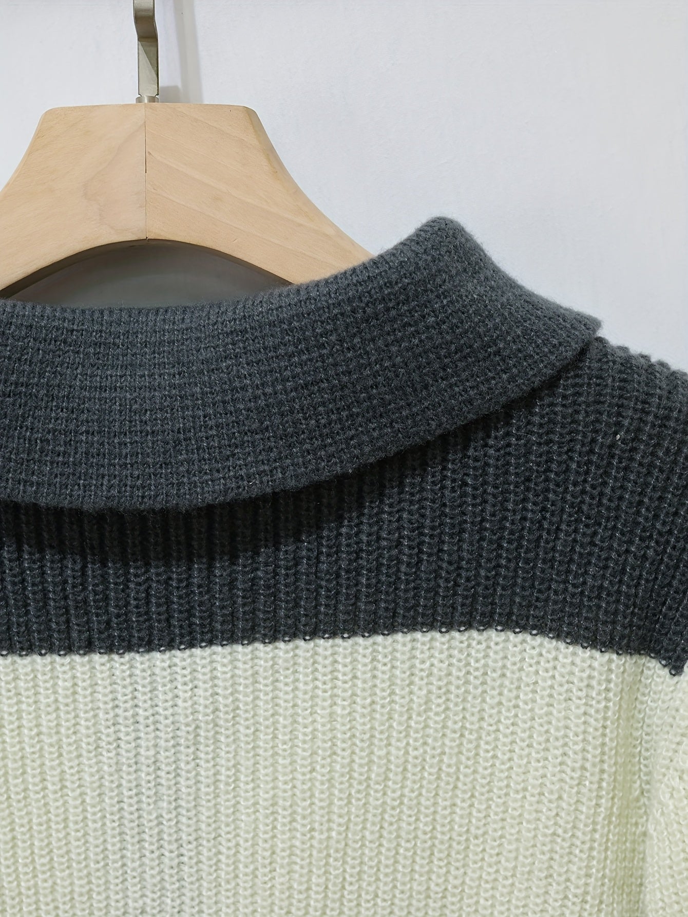 Gray & Cream Striped Half-Zip Polo Knit Sweater