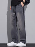 Gray Gradient Side-Stripe Wide-Leg Casual Pants