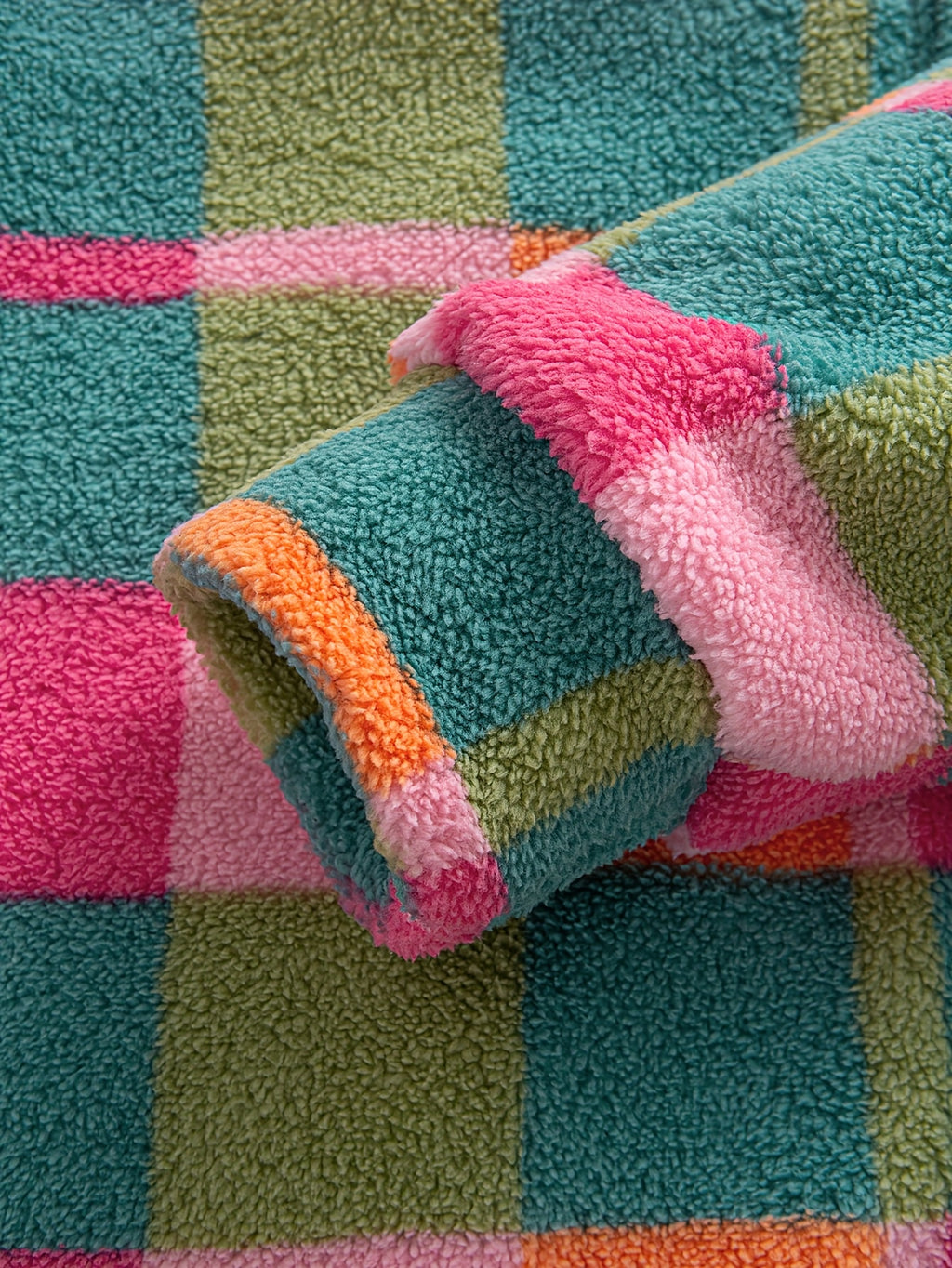 Vibrant Check Sherpa Fleece Oversized Shirt Jacket