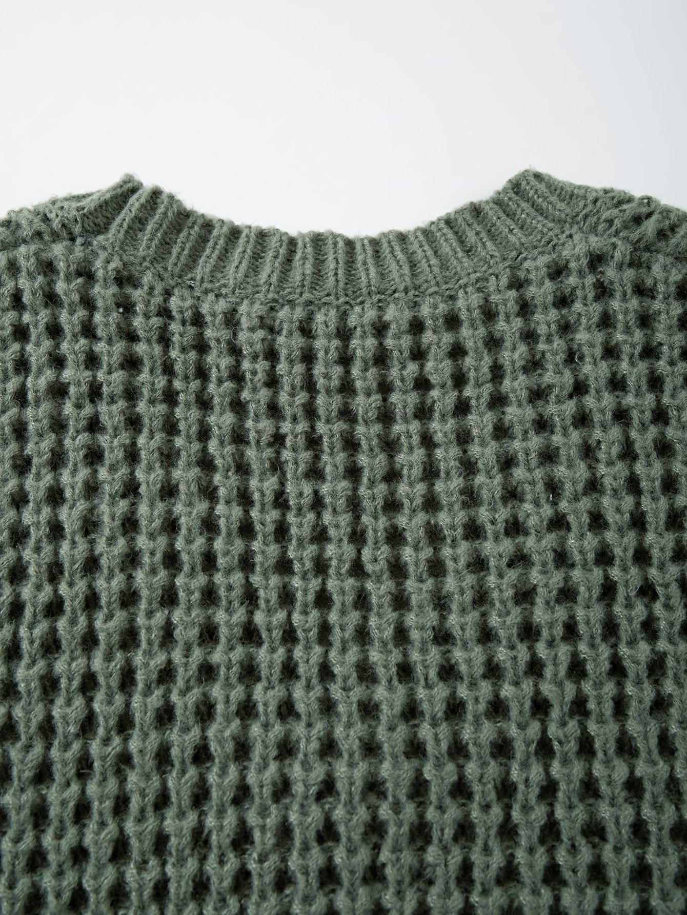 Vintage Olive Green Textured Knit Oversized Cardigan