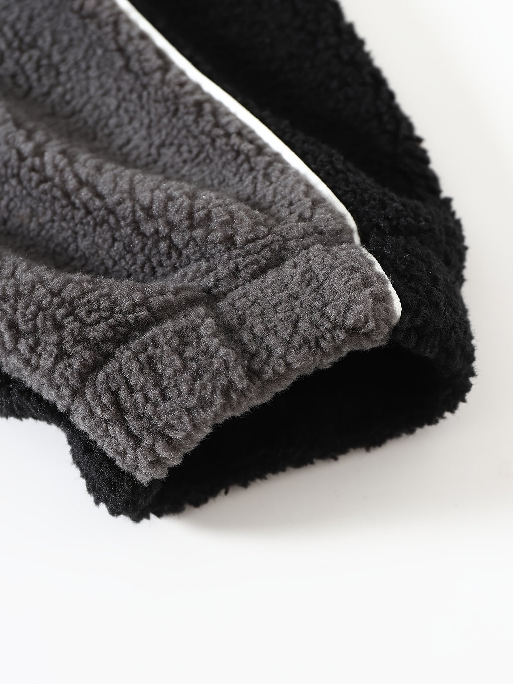 Two-Tone Sherpa Fleece Hooded Zip-Up Jacket with Reflective Piping