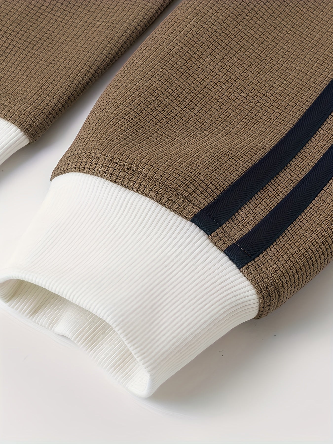 Camel Waffle-Knit Retro Track Jacket with Contrast Ribbing