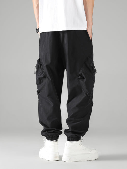 Black Oversized Cargo Jogger Pants with Functional Pockets