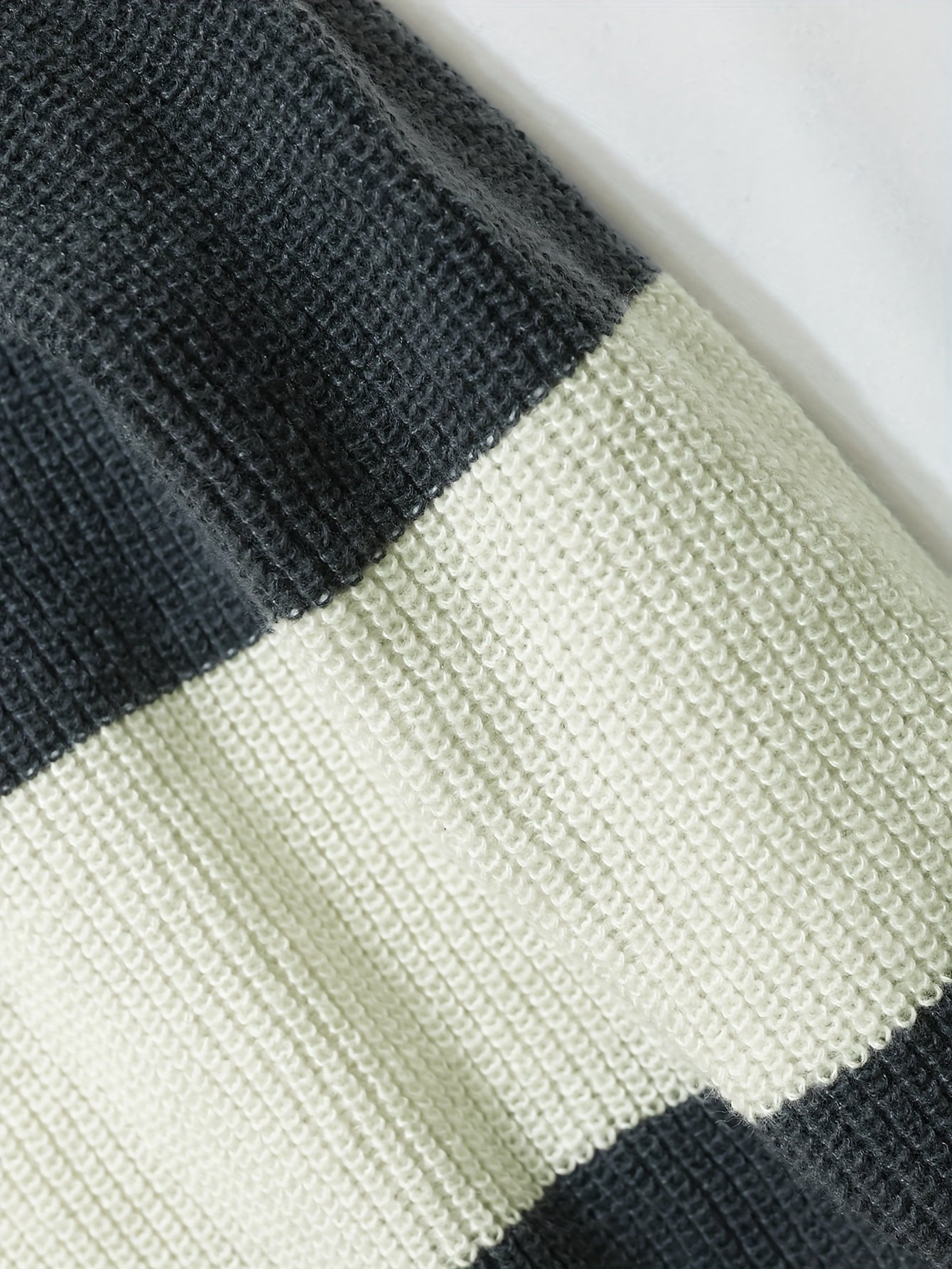 Gray & Cream Striped Half-Zip Polo Knit Sweater